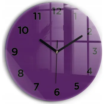 Hodiny Moderní skleněné nástěnné hodiny s grafikou, fialová barva, kulatý, průměr 30 cm