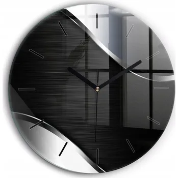 Hodiny Skleněné nástěnné hodiny Černo-stříbrné linie černé ručičky kulatý průměr 60 cm