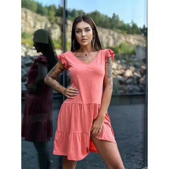 Dámské šaty Šaty s volánky na ramenou - DLR117 Barva: Oranžová, Velikost: S