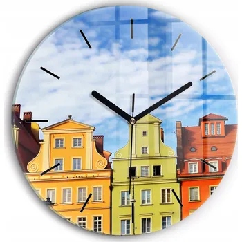 Hodiny Moderní skleněné nástěnné hodiny s potiskem Vratislav - Staré Město průměr 30 cm