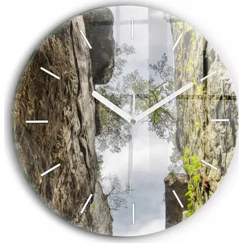 Hodiny Moderní skleněné hodiny s grafikou na zeď Skalní město v Čechách průměr 30 cm