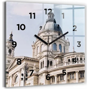 Hodiny Čtvercové Skleněné Nástěnné Hodiny s Motivem Baziliky sv. Štěpána 30x30 cm