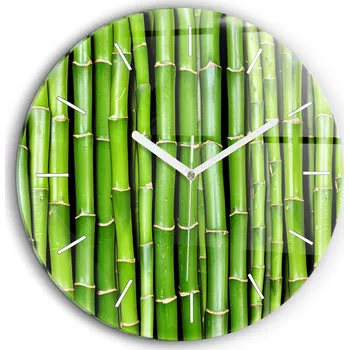 Hodiny Skleněné foto hodiny na zeď Bambus Asijský kulatý bílé ručičky průměr 60 cm