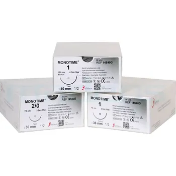 Náplast MONOTIME, USP 1, 3/0 , jehla 40mm, 1/2kruh, hrot R, vlákno 150cm (36ks/bal)