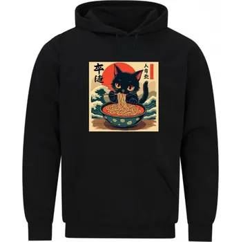 Pánská mikina Pánská mikina Černá Kočka a Japonský Ramen (Velikost: 5XL, Barva: Černá)