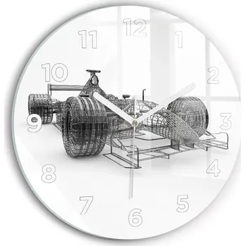 Hodiny Moderní skleněné nástěnné hodiny s potiskem, design závodního vozu F1, průměr 30 cm