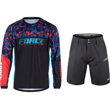 cyklistický dres Force RECKLESS černo-červeno-modrý mtb dres + Force BLADE MTB černé cyklokraťasy XXL + DÁREK