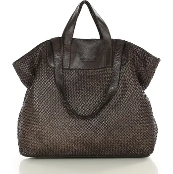 Kabelka Dámská tkaná kabelka kožená shopper taška přes rameno Barva: Tmavě Hnědá