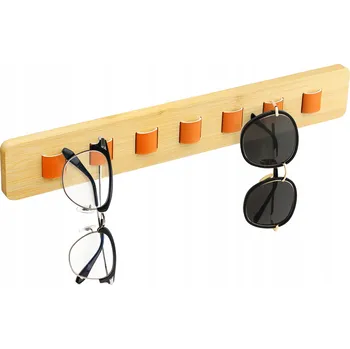 Věšák BAMBUSOVÝ DRŽÁK VĚŠÁK NA BRÝLE SAMOLEPICÍ 3M KŮŽE 7 HÁČKŮ