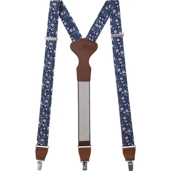 Kšandy Avantgard Látkové šle Y s koženým středem a zapínáním na klipy - 35 mm - v dárkovém balení modrá, tmavě hnědá kůže 878-198163