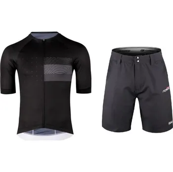 Cyklistika Force SWAY černý cyklodres - kr. rukáv + Force BLADE MTB černé cyklokraťasy 5XL + DÁREK