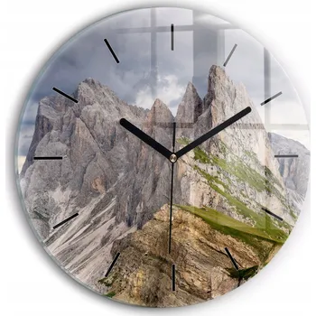 Hodiny Moderní skleněné foto hodiny na zeď tichý mechanismus Skalnaté hory průměr 30 cm