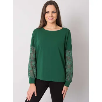 Dámské tričko Tmavě zelené dámské tričko s krajkovými rukávy RV-BZ-7342.03-dark green Velikost: L/XL