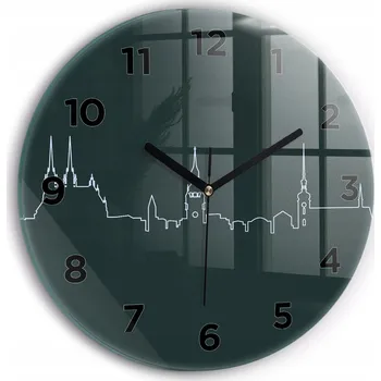 Hodiny Moderní skleněné nástěnné hodiny s potiskem Line-art města Brno průměr 30 cm