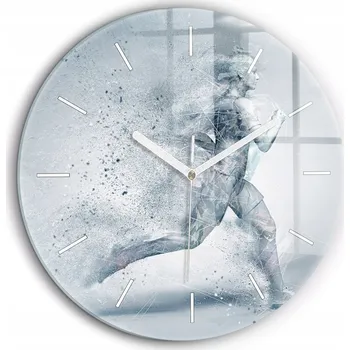 Hodiny Minimalistické Skleněné Nástěnné Hodiny s Grafikou Běžícího Muže fi60 cm