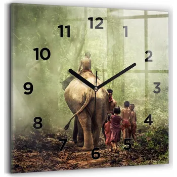 Hodiny Čtvercové Skleněné Nástěnné Hodiny Do Kanceláře Děti vedoucí slona 30x30 cm