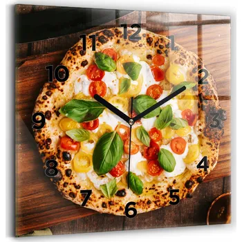 Hodiny Skleněné nástěnné hodiny do kanceláře se stylovým potiskem Italská pizza 30x30 cm
