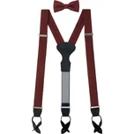 Avantgard Set Látkové šle Y s koženým středem a poutky - 35 mm, motýlek a kapesníček hnědá, tmavě modrá kůže 885-197431