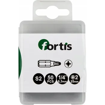 Bit Fortis Bity 1/4" DIN3126 Pozidriv PZ 2 x 25 mm 50 Ks
