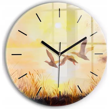 Hodiny Ozdobné nástěnné hodiny s krásnou grafikou Jeřábi při západu slunce, průměr 30 cm