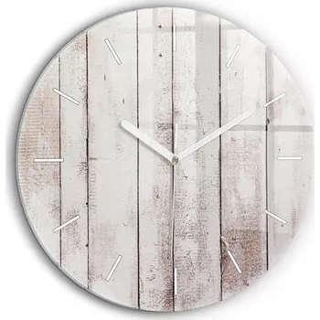 Hodiny Moderní skleněné nástěnné hodiny Světlé dřevěné desky bílé ručičky průměr 60 cm