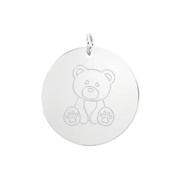 Přívěsek SOLUNA MEMORIES zlatý přívěsek s rytinou - MOTIV MATKA A DÍTĚ VYBERTE VELIKOST DESTIČKY: Střední velikost 13 mm, VYBERTE BARVU ZLATA: ZLATO BÍLÉ, VYBERTE SYMBOL: f) medvídek