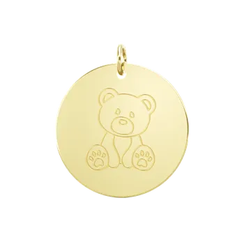 Přívěsek SOLUNA MEMORIES zlatý přívěsek s rytinou - MOTIV NOŽIČKY VYBERTE VELIKOST DESTIČKY: Střední velikost 13 mm, VYBERTE BARVU ZLATA: ZLATO ŽLUTÉ, VYBERTE SYMBOL: f) medvídek