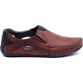 Pánské polobotky Pánské kožené mokasíny na léto s perforací POLSKÉ 901 bordó, velikost 46
