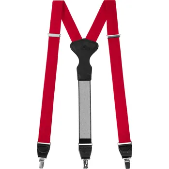 Kšandy Avantgard Látkové šle Y s koženým středem a zapínáním na klipy - 35 mm - v dárkovém balení červená, černá kůže 878-985723