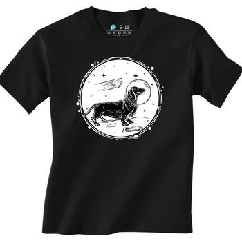 Chlapecké tričko Dětské tričko Jezevčík na Měsíci Dachshund in Space (Velikost: 5-6, Barva: Černá)