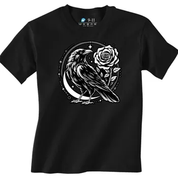 Chlapecké tričko Dětské tričko Vrána a Růže Crow Rose Moon (Velikost: 7-8, Barva: Černá)