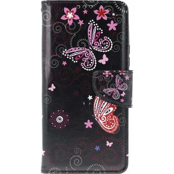 Pouzdro na mobilní telefon Pouzdro Design Xiaomi Redmi Note 14 Pro knížkové Fialoví motýlci černé (kryt neboli obal na Xiaomi Redmi Note 14 Pro)