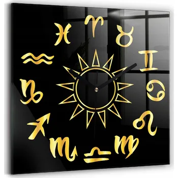 Hodiny Čtvercové Skleněné Nástěnné Hodiny do Kanceláře se Vzorem Znamení Zvěrokruhu 30x30 cm