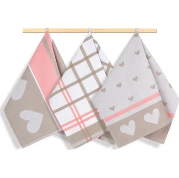 Utěrka AKCE Kuchyňská utěrka 50x70cm srdce růžové, béžové