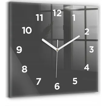 Hodiny Skleněné hodiny s motivem, ozdobné nástěnné, šedé, 30x30 cm