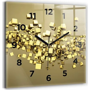 Hodiny Skleněné hodiny s potiskem Ozdobné nástěnné Zlaté čtverce 30x30