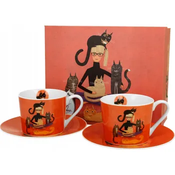 Šálky s podšálky 2 ks Kočičí svět Cindy a kočky 230 ml porcelán DUO