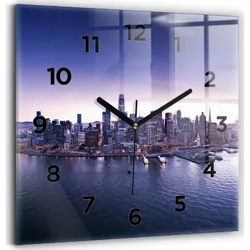 Hodiny Čtvercové Skleněné Nástěnné Hodiny s motivem Výhled na San Francisco 30x30 cm