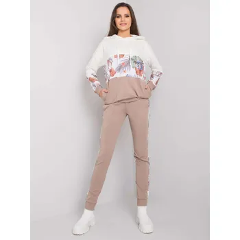 Béžovo-bílá dámská tepláková souprava s květy RV-KMPL-7356.82-white-beige Velikost: L/XL