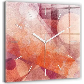 Hodiny Čtvercové Skleněné Nástěnné Hodiny s Geometrickou Abstrakcí 30x30 cm