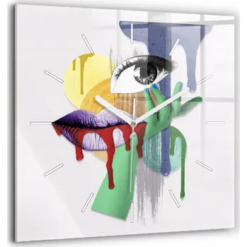 Hodiny Skleněné nástěnné hodiny tiché Kuchyně Surrealistická koláž 60x60