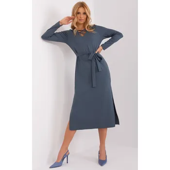 Dámské šaty Tmavě modré šaty s rozparky s páskem LK-SK-509455.96-dark blue Velikost: S/M