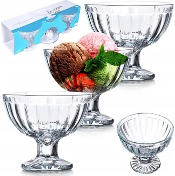 Sklenice 3x SKLENĚNÉ Poháry na zmrzlinu na dezerty, sada pohárků na nožce