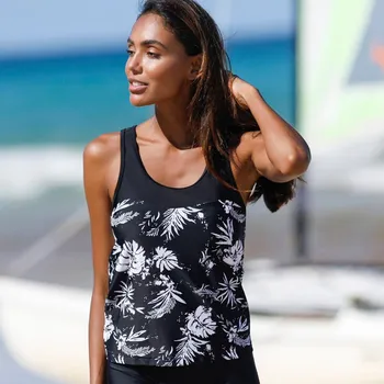 Dámské plavky Tankiny top Tabika ve sportovním střihu, vyjímatelné vycpávky černá/bílá 52