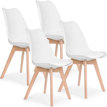 Barová židle Sada 4 jídelních židlí se sedákem z ekokůže ModernHome - bílá KOMPLET PC-003 WHITE