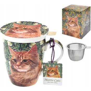 Hrnek z kostního porcelánu se sítkem - zrzavá kočka - dárek