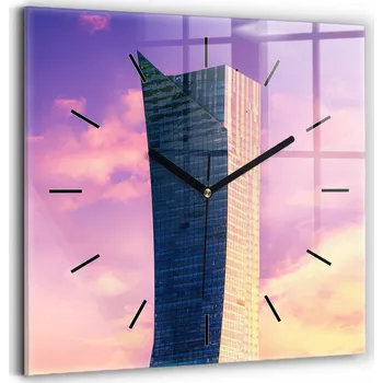 Hodiny Skleněné nástěnné hodiny do kanceláře s motivem mrakodrapů ve Varšavě 30x30 cm