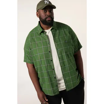 Pánská košile STHUGE, Plus size Košile STHUGE, lněná směs, krátké rukávy, Kent límeček, hranatý střih, do 8XL pro plnoštíhlé nadměrná velikost, 836916444-1459, zelený, XL, Plus size oblečení, Oblečení pro vysoké muže, Nadměrné velikosti, Oblečení pro plnoštíhlé.