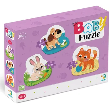 Puzzle DODO baby puzzle domácí mazlíčci 3v1 (2, 3, 4 dílků)