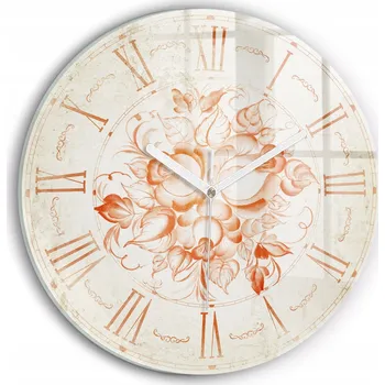 Hodiny Moderní skleněné foto hodiny na zeď Římský motiv bílé ručičky průměr 30 cm